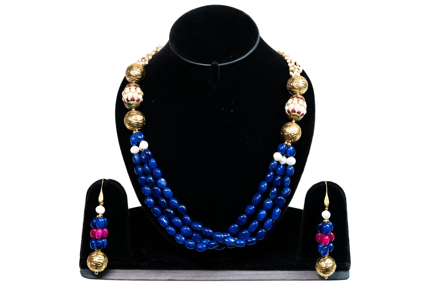 Trending Blue Beaded Necklace with Gold and Pearl Accents Combo Set Including Matching Earrings For Women And Girls - Explore Luxury Fashion and Artificial Jewelry - Shop Online at The Laxmi Company