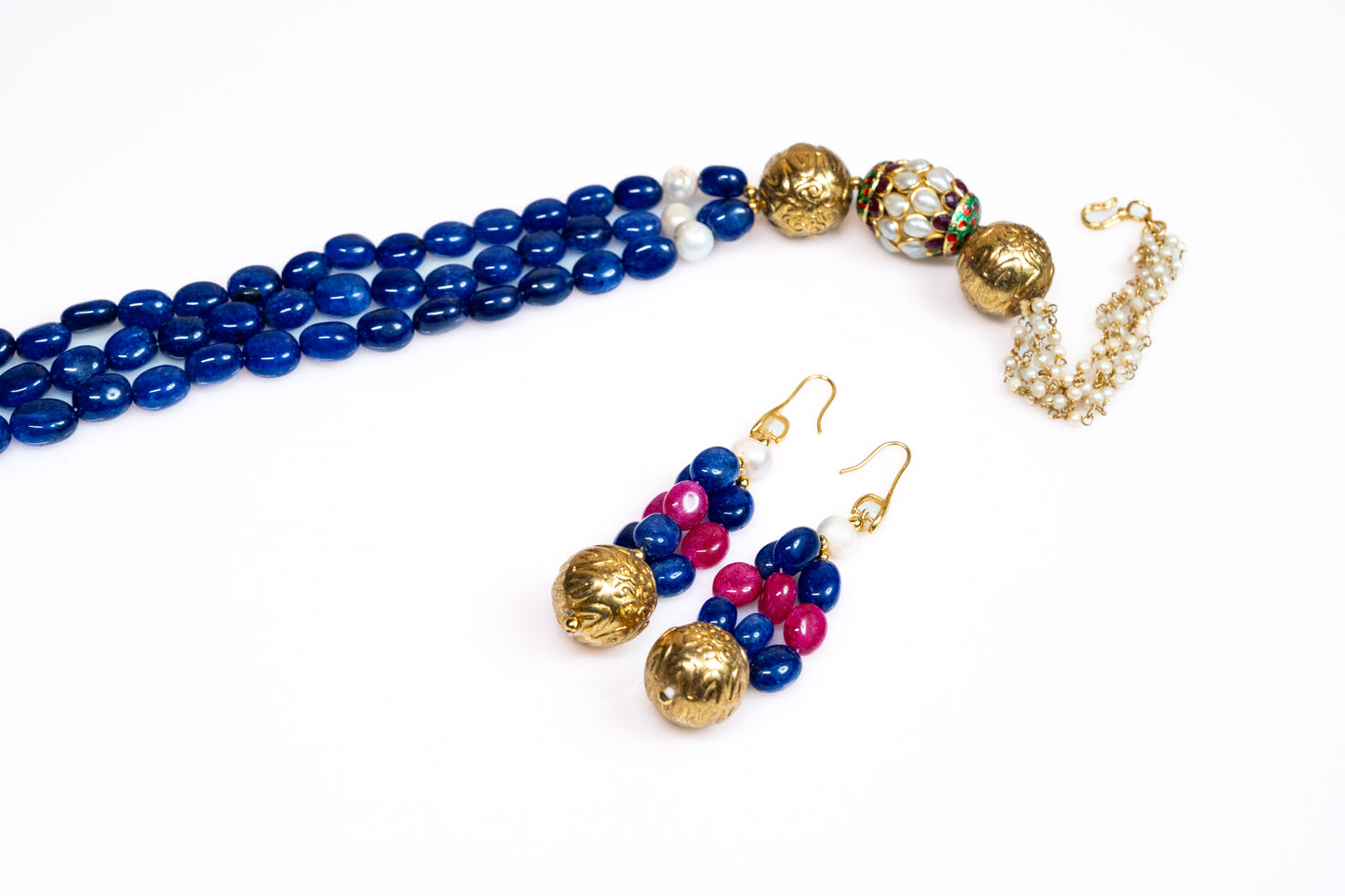 Trending Blue Beaded Necklace with Gold and Pearl Accents Combo Set Including Matching Earrings For Women And Girls - Explore Luxury Fashion and Artificial Jewelry - Shop Online at The Laxmi Company