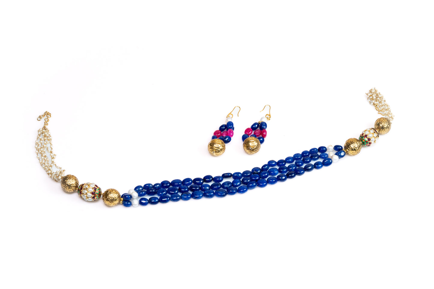 Trending Blue Beaded Necklace with Gold and Pearl Accents Combo Set Including Matching Earrings For Women And Girls - Explore Luxury Fashion and Artificial Jewelry - Shop Online at The Laxmi Company