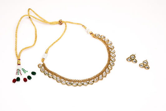 Stunning Kundan Necklace Set: Gold-Plated Choker with Crystal Stones and Matching Earrings-Artificial Jewelry For Women And Girls - Buy Online at The Laxmi Company