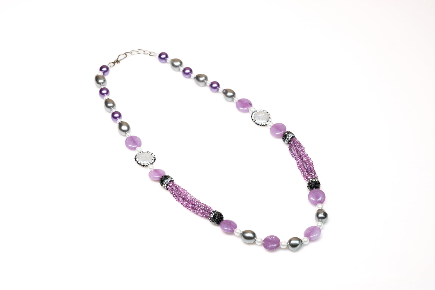 Lavender Gemstone And Pearl Handcrafted Necklace