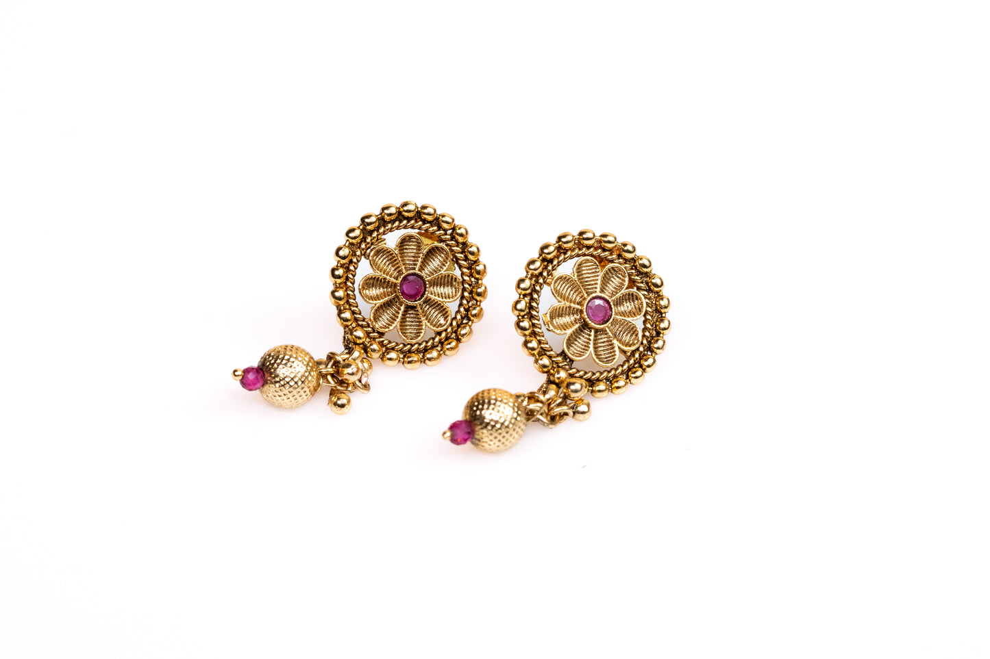 Traditional Gold  Plated Floral Jewellery Set: Ornate Floral Necklace, Earrings, and Maangtika with Ruby Accent -Artificial Jewelry For Women And Girls - Buy Online at The Laxmi Company