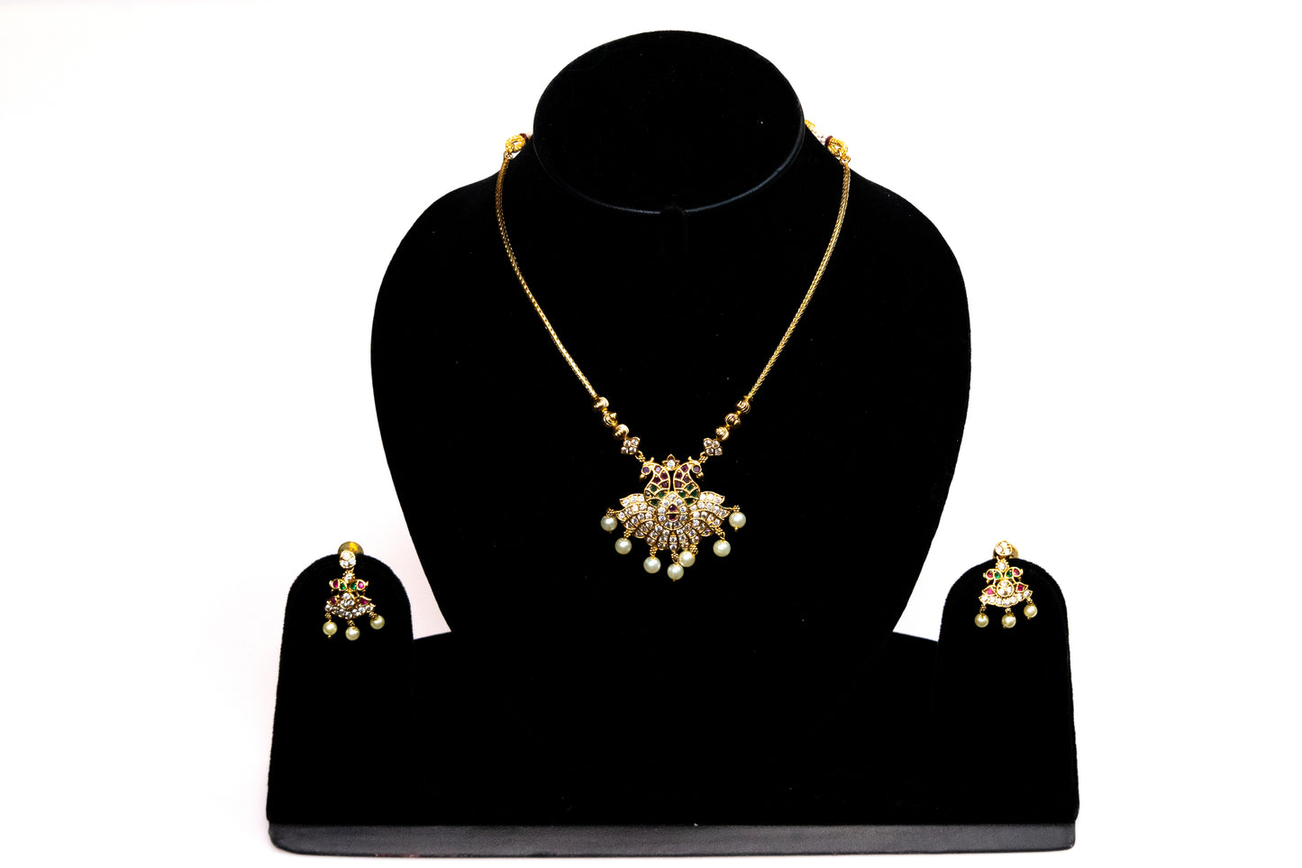 Exquisite Gold-Plated Pearl Drop Pendant & Earrings Set - Antique-Inspired Kundan Necklace Set - Luxurious Artificial Jewelry for Women's Traditional Wear - The Laxmi Company