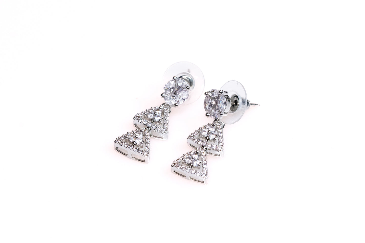 Silver Necklace and Triangle Drop Earrings with Sparkling Cubic Zirconia- Elegant Women's Artificial Jewelry Set For Women and Girls - Luxury Fashion and Artificial Jewelry- Buy Online at The Laxmi Company