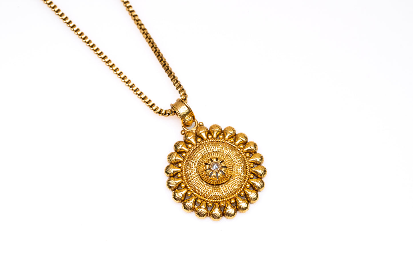 Radiant Gold Mandala Pendant Set - Traditional Gold Plated  Intricate Round Pendant Necklace with Stud Earrings for Women and Girls | Shop Online at The Laxmi Company