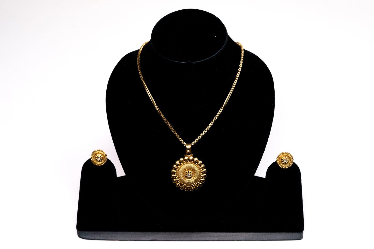 Radiant Gold Mandala Pendant Set - Traditional Gold Plated  Intricate Round Pendant Necklace with Stud Earrings for Women and Girls | Shop Online at The Laxmi Company