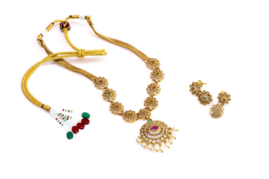 Exclusive Imitation Golden Flower Necklace Set With Multicolor Accents  And White Crystals- Stylish Jewelry Set Buy Online For Women And Girls - The Laxmi Company