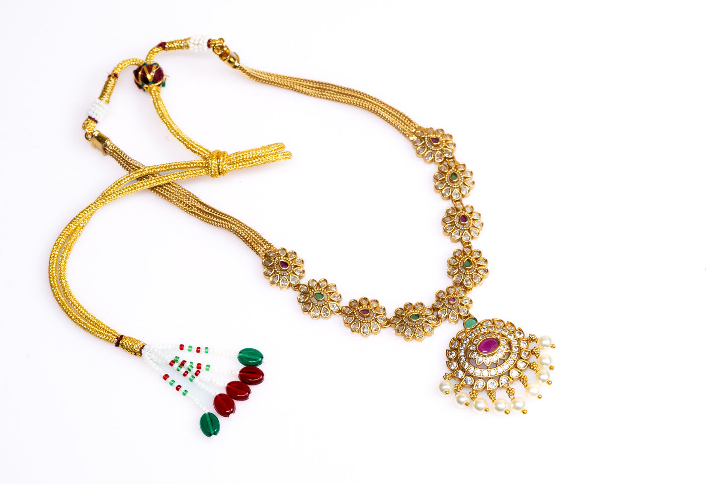 Exclusive Imitation Golden Flower Necklace Set With Multicolor Accents  And White Crystals- Stylish Jewelry Set Buy Online For Women And Girls - The Laxmi Company