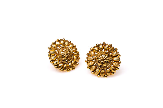 Golden Pansy Floral Stud Earrings Set