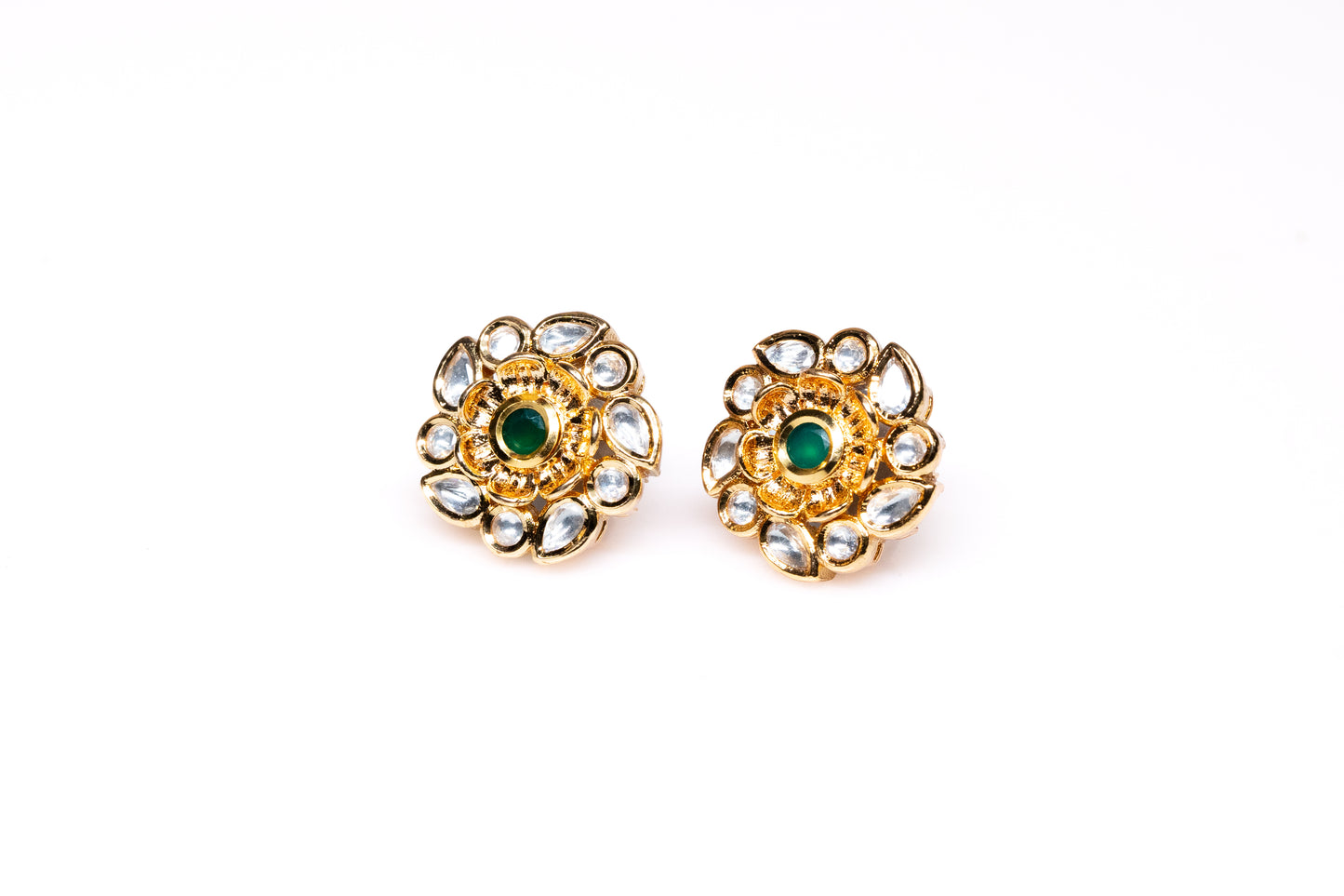 Floral Earrings with Emerald and Crystal