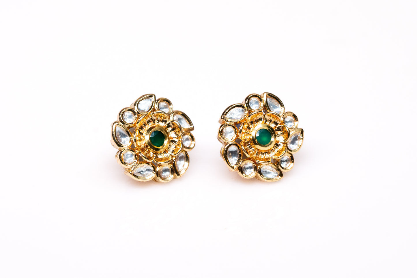 Floral Earrings with Emerald and Crystal