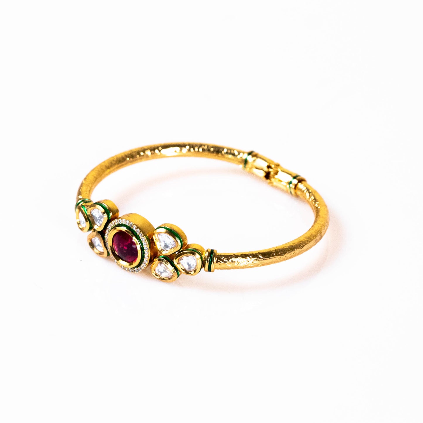 Gold Plated Ruby Zircon Designer Bangle with studded crystal stone -Luxury Fashion and Trendy Artificial Jewellery for Women - Shop Online at The Laxmi Collection