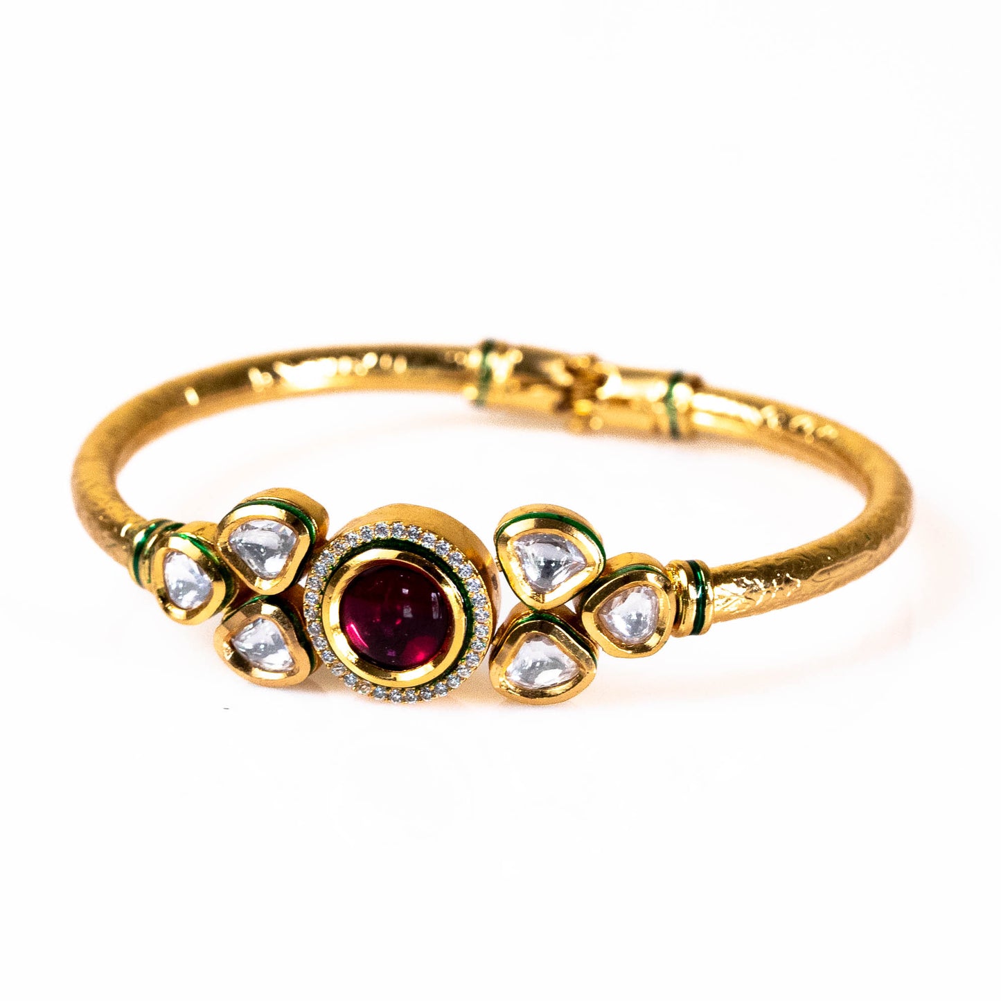 Gold Plated Ruby Zircon Designer Bangle with studded crystal stone -Luxury Fashion and Trendy Artificial Jewellery for Women - Shop Online at The Laxmi Collection