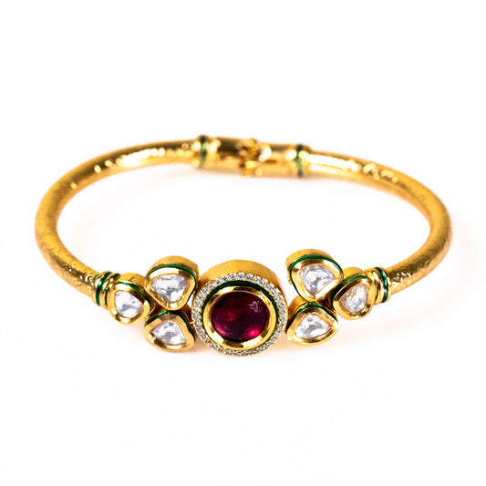 Gold Plated Ruby Zircon Designer Bangle with studded crystal stone -Luxury Fashion and Trendy Artificial Jewellery for Women - Shop Online at The Laxmi Collection