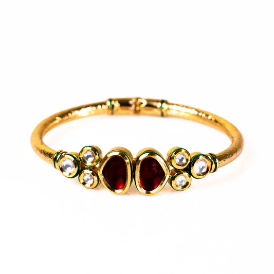 Gold Plated Twin Ruby Zircon Designer Bangle with studded crystal stone -Luxury Fashion and Trendy Artificial Jewellery for Women - Shop Online at The Laxmi Collection