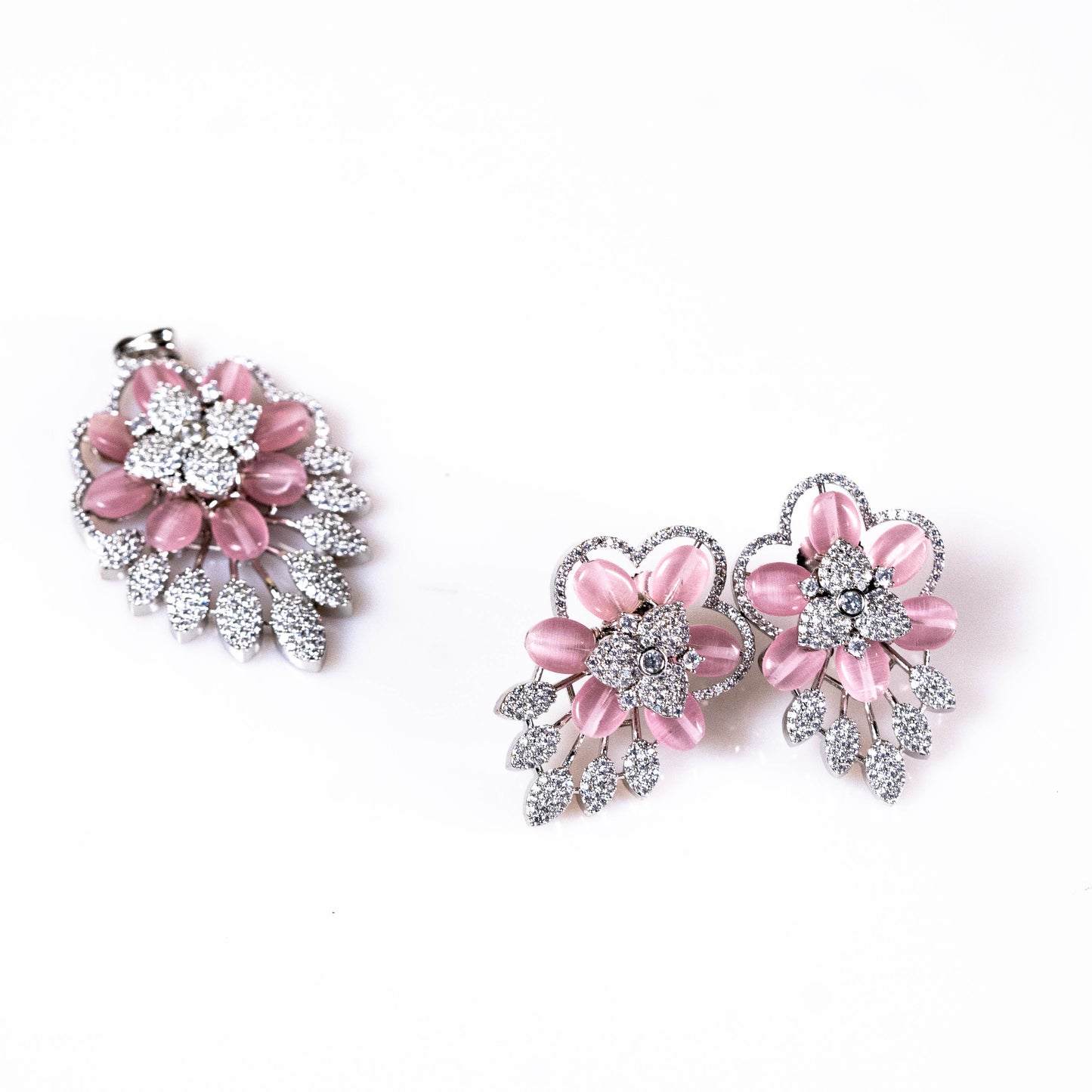 Pink Floral Crystal Pendant Set