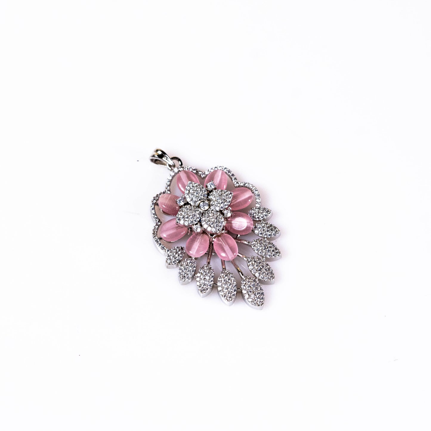 Pink Floral Crystal Pendant Set