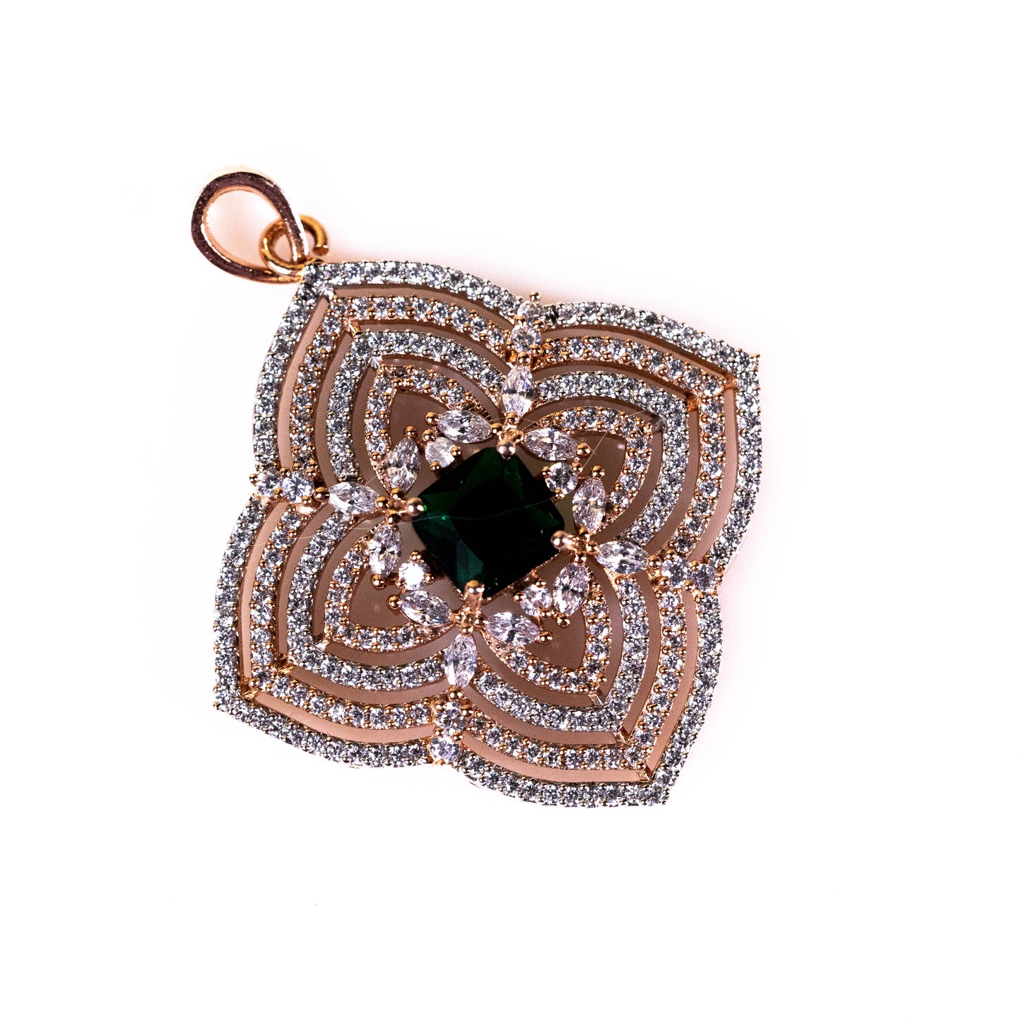 Rose Gold Pendant Set with Emerald Green