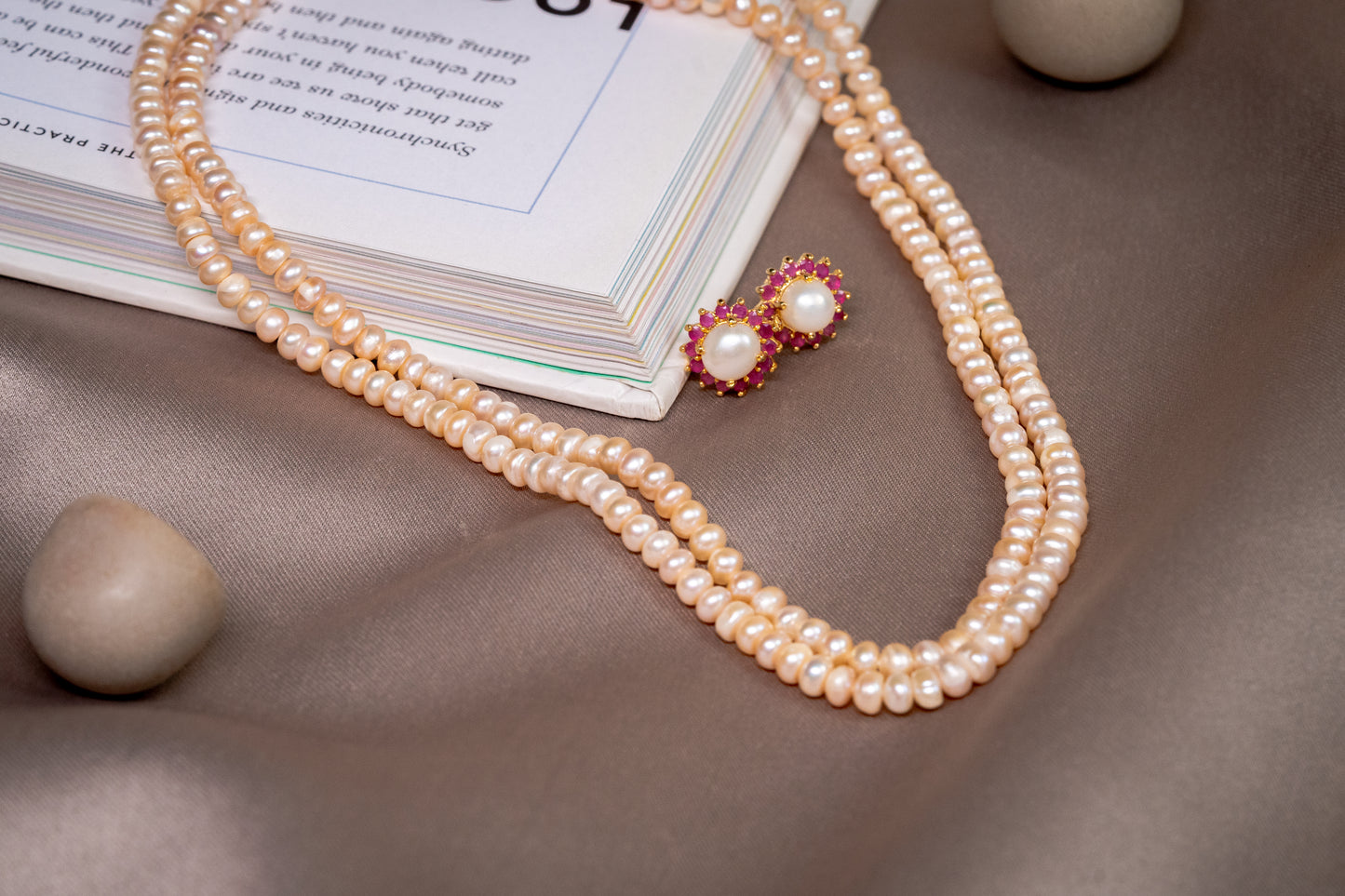 Stunning Double-Strand Pearl Jewelry Set for Women - Pearl Stud Earrings with Ruby Accents - Explore Luxury Fashion and Artificial Jewelry - Shop Online at The Laxmi Company