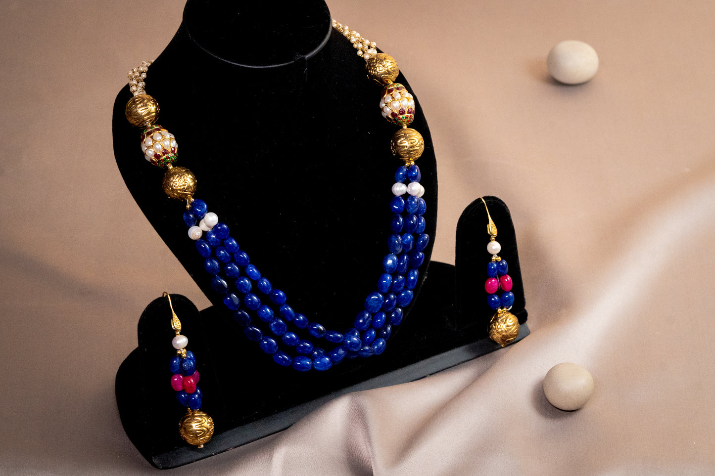 Trending Blue Beaded Necklace with Gold and Pearl Accents Combo Set Including Matching Earrings For Women And Girls - Explore Luxury Fashion and Artificial Jewelry - Shop Online at The Laxmi Company