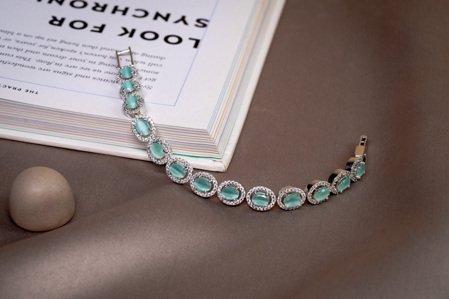 Rhodium Mint Green Gem Bracelet