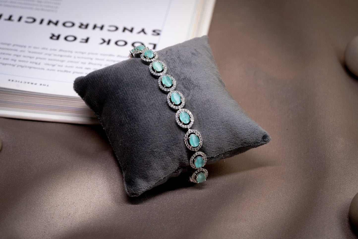 Rhodium Mint Green Gem Bracelet