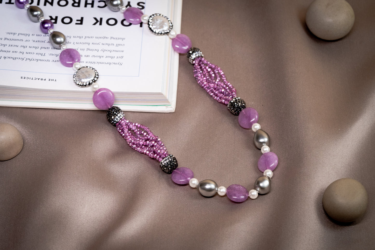 Lavender Gemstone And Pearl Handcrafted Necklace