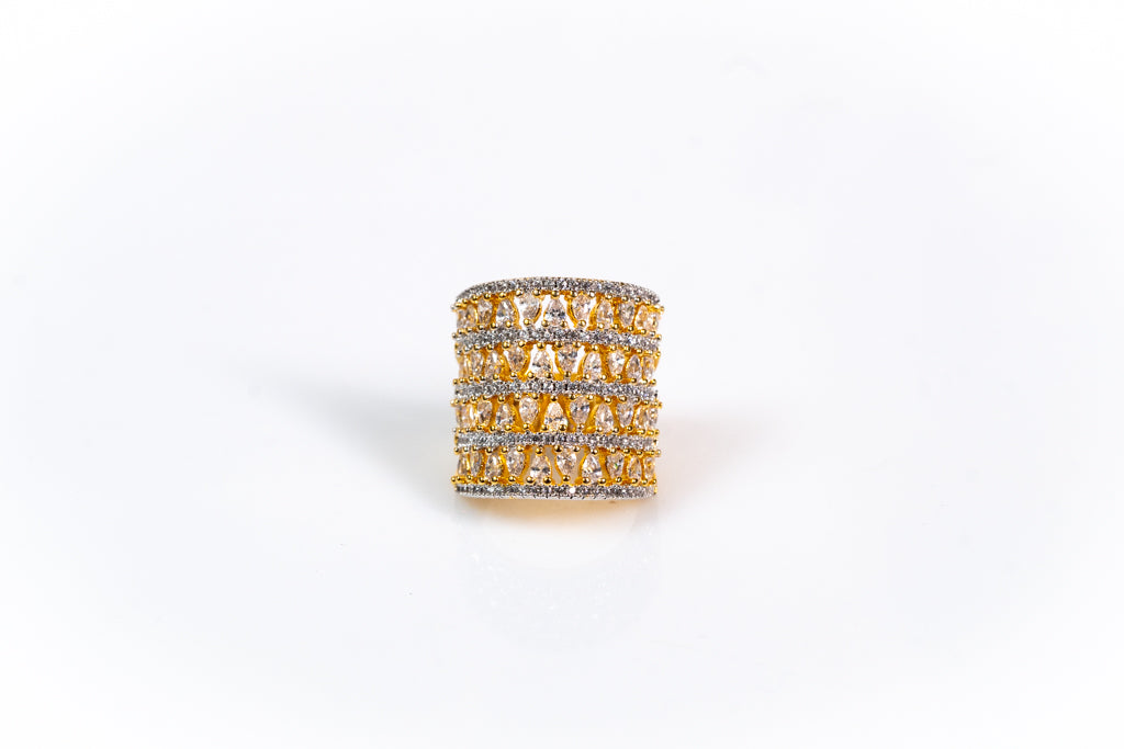 Gold Wide Band Ring with Rhinestones