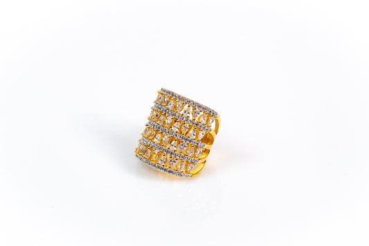 Gold Wide Band Ring with Rhinestones