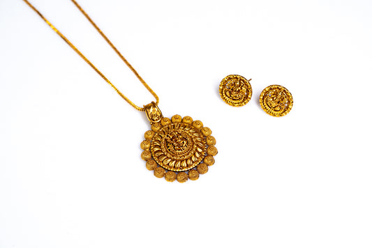 Radiant Gold-Toned Ganesh Ji Pendant Set with Matching Earrings - Elegant Artificial Jewellery for Women-- Divine Artificial Jewellery for Women - Shop Online at The Laxmi Collection