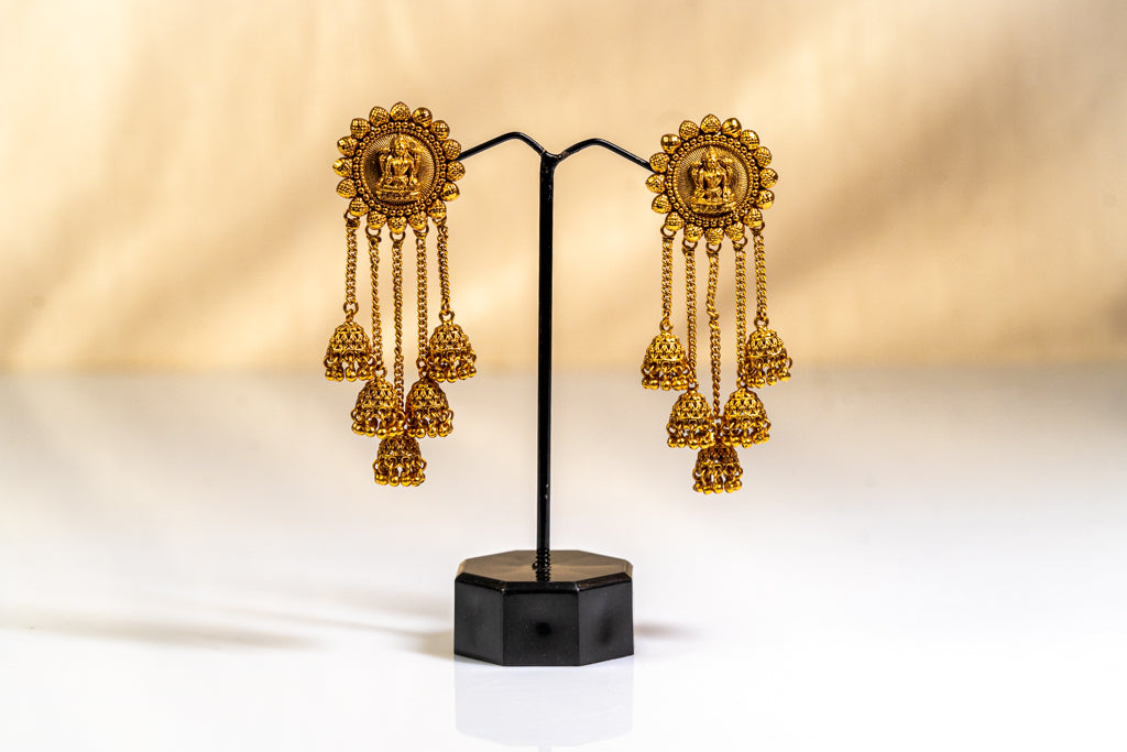 Radiant Gold Maa Laxmi Jhumka Earrings Set