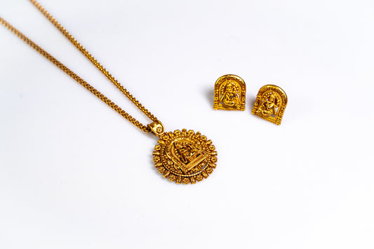 Gold Plated Temple Maa Lakshmi premium Jewelry Set with Matching Earrings- Divine Jewellery Set for Women and Girls- The Laxmi Collection