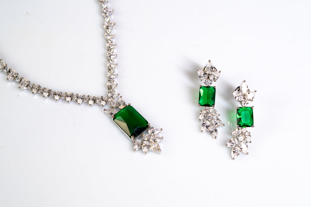 Elegant Green Emerald Pendant Set with Earrings - Luxury Fashion and Artificial Jewelry for Women and Girls-Perfect For Any Ocassion- The Laxmi Collection