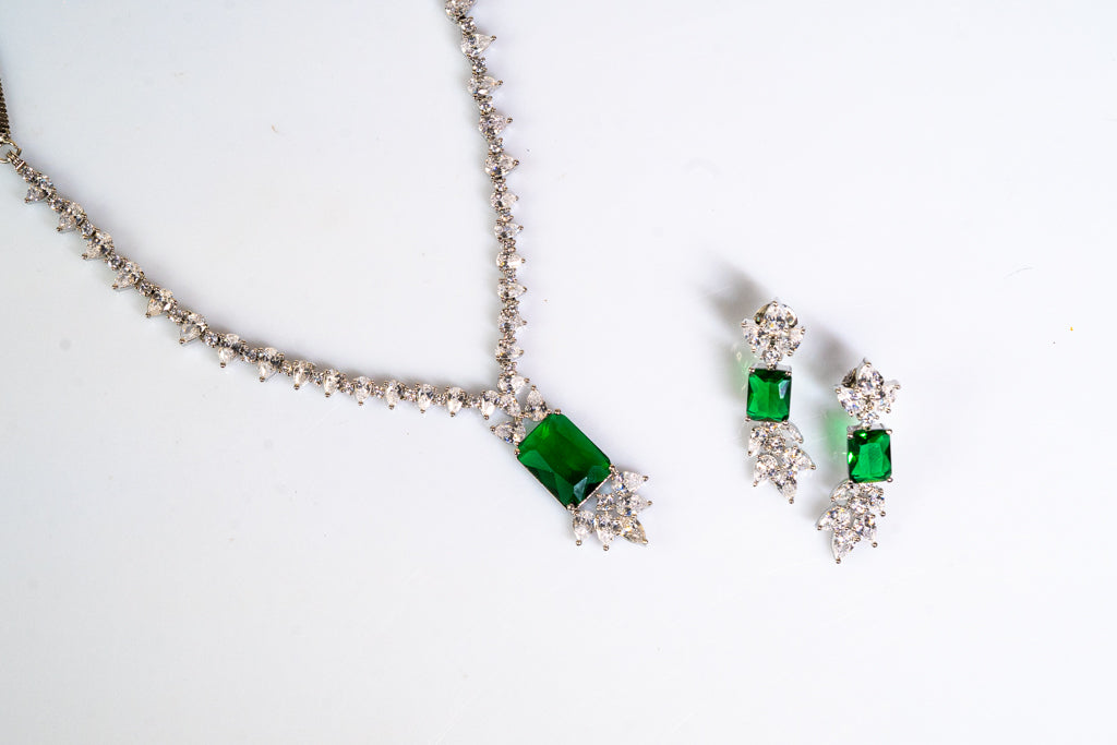 Elegant Green Emerald Pendant Set with Earrings - Luxury Fashion and Artificial Jewelry for Women and Girls-Perfect For Any Ocassion- The Laxmi Collection