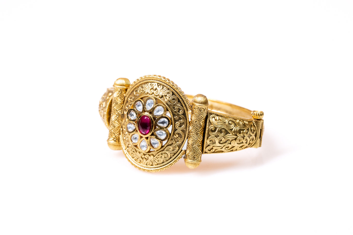 Gold Bangle Adorned with Ruby Crystal Bead