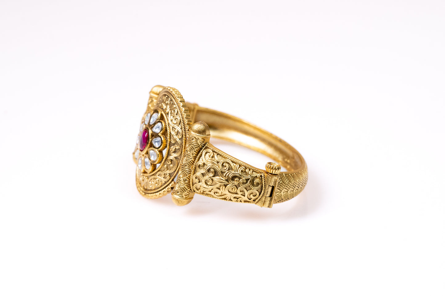 Gold Bangle Adorned with Ruby Crystal Bead