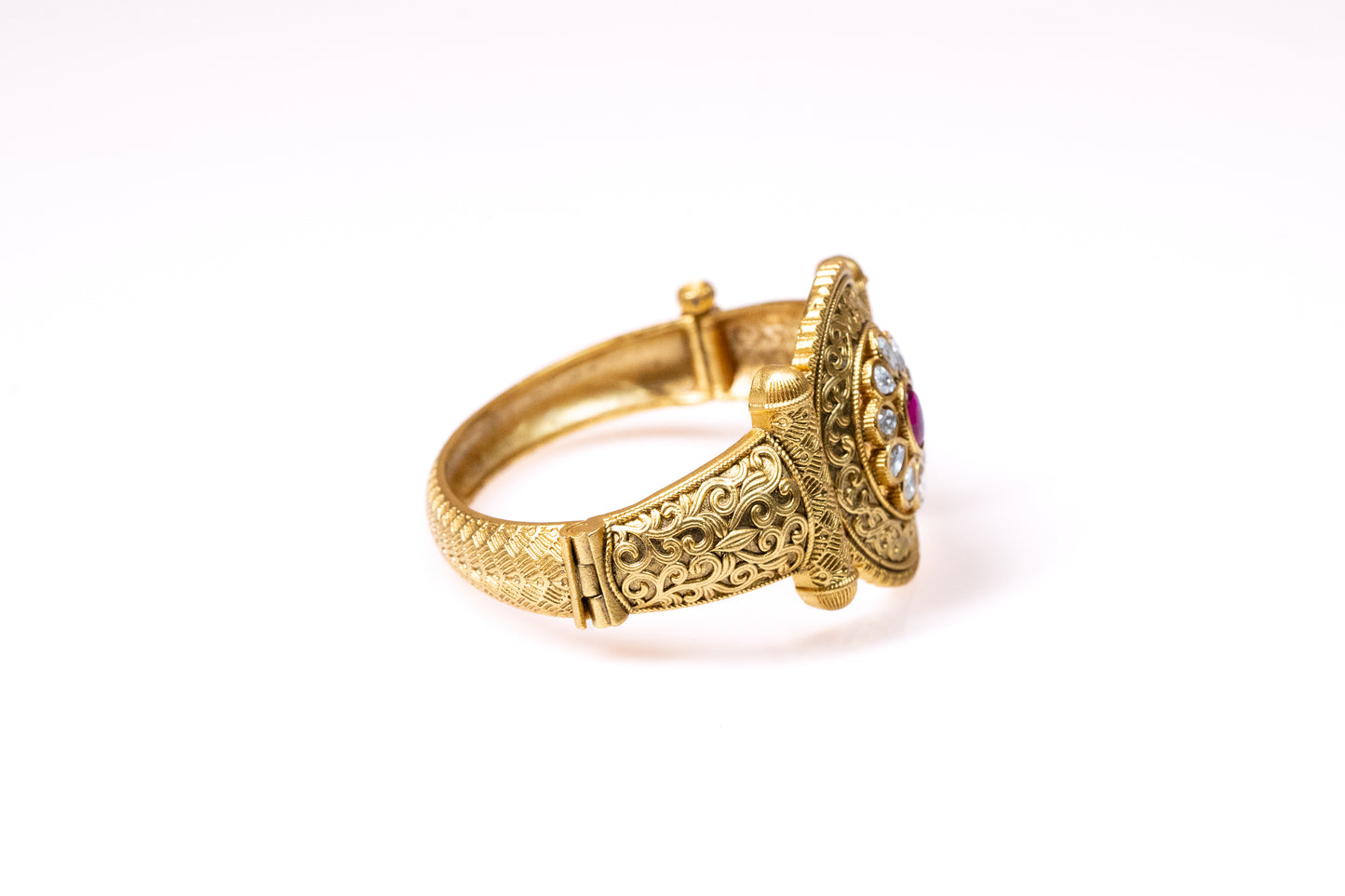 Gold Bangle Adorned with Ruby Crystal Bead