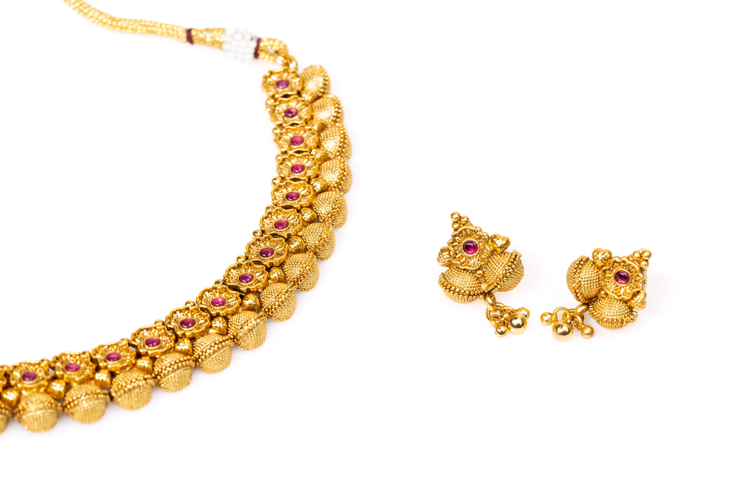 Exquisite Gold-Plated Traditional Coin Ginni Choker Necklace and Earrings Set with Intricate Red and Green Accents for Women Buy Online – The Laxmi Company