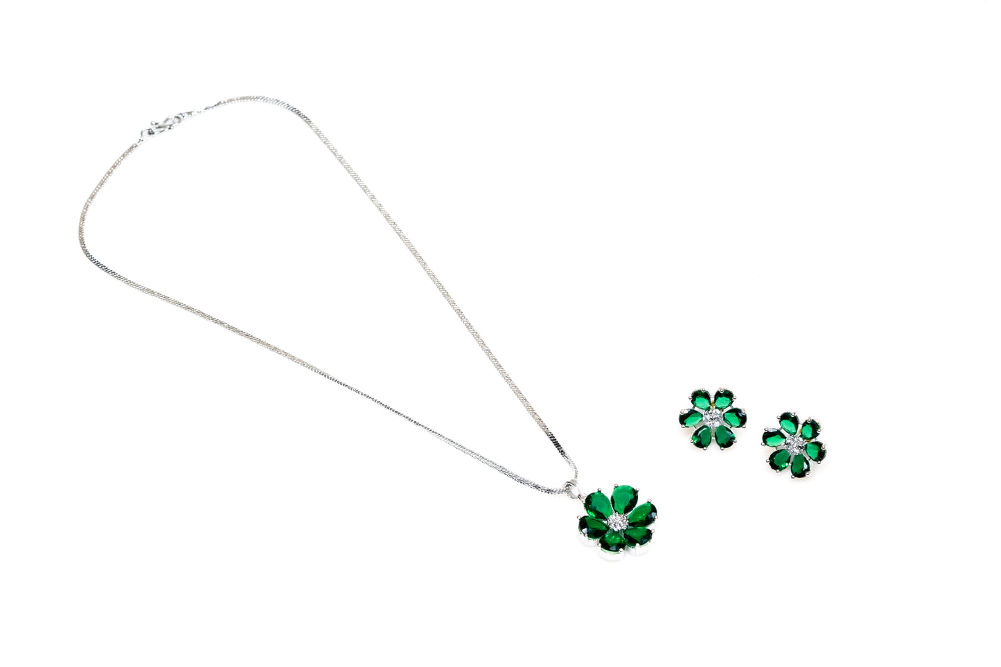 Traditional Green Emerald Artificial Stone Flower Earrings and Necklace Set for Women and Girls - Indo-Western Fashion Jewelry Buy Online  - The Laxmi Company