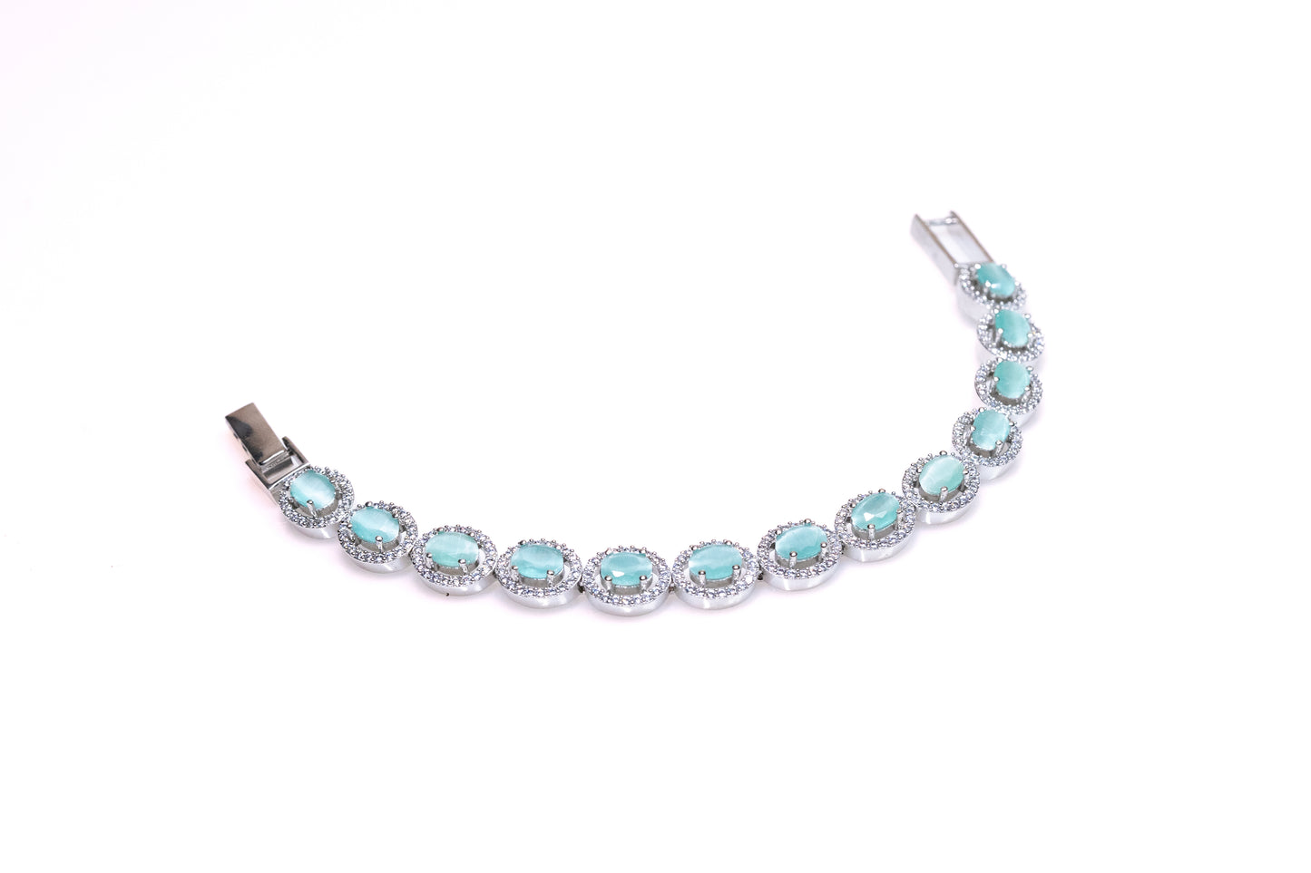 Rhodium Mint Green Gem Bracelet