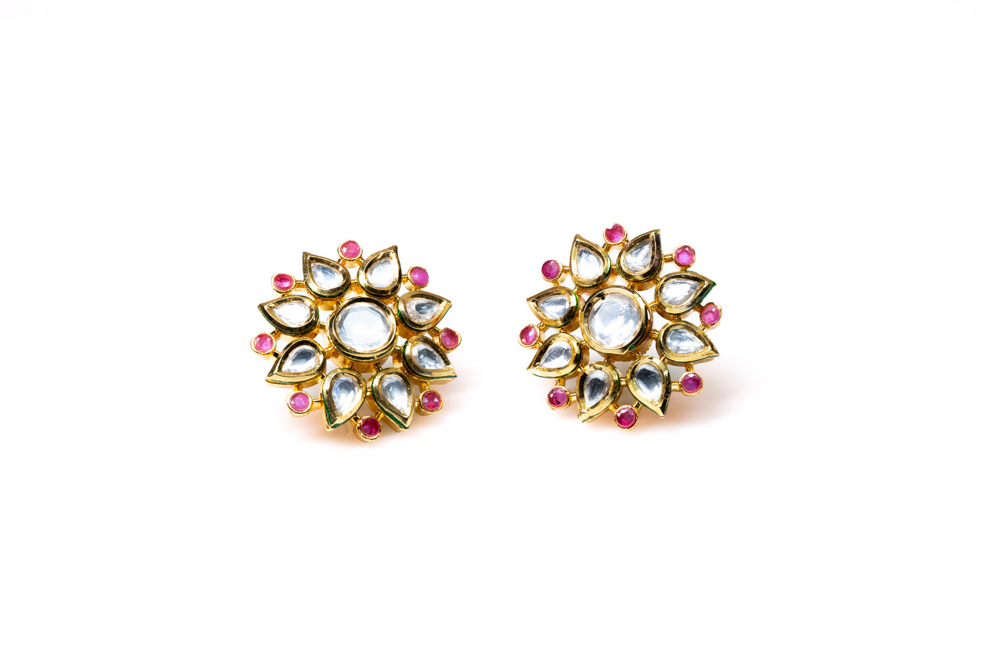 Floral Earrings with Ruby and Crystal